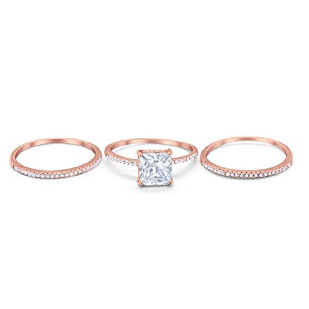 925 Sterling Silver Princess Cut Wedding Ring Set View 3